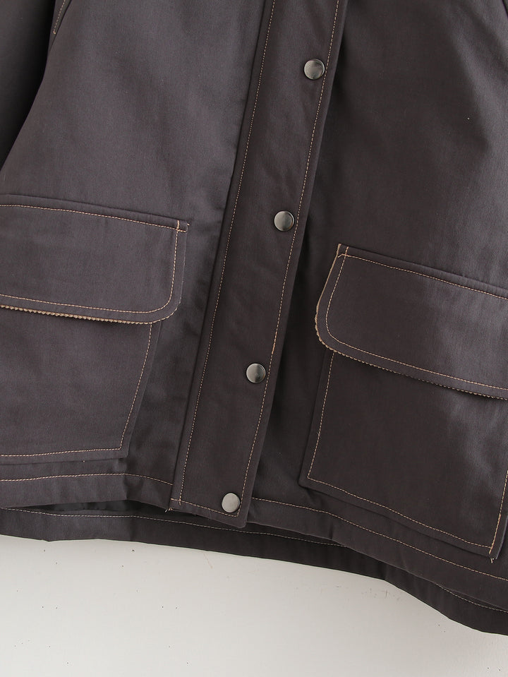 Damen modische Jacke mit kordelisiertem Kragen und praktischen Taschen Drune