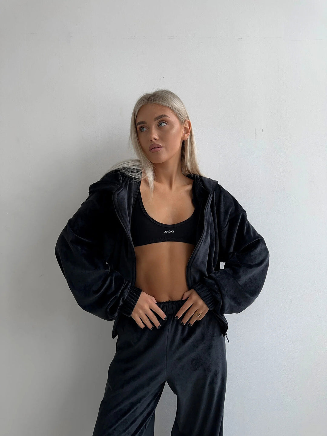 Damen Eleganter Fleece-Jogginganzug mit Hohem Kragen Drune
