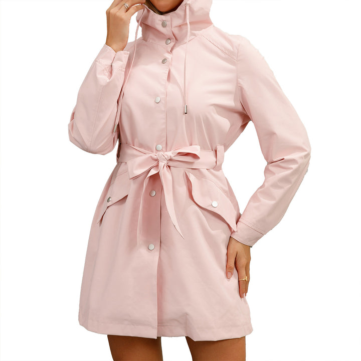 Damen modische Outdoorjacke mit Gürtel und Kapuze Drune