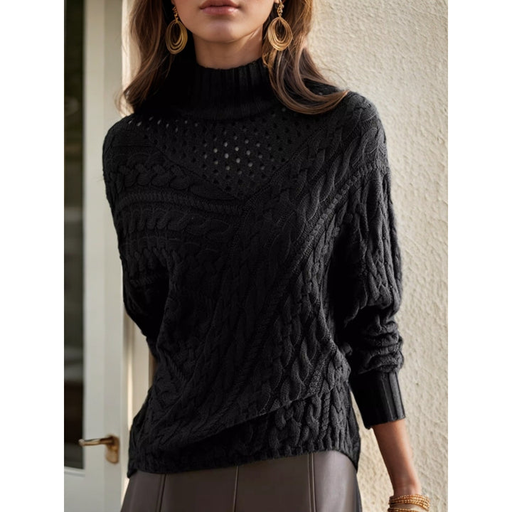 Damen Strickpullover mit hohem Kragen und detailliertem Kabelmuster Drune