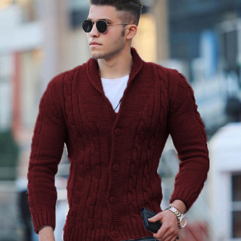 Herren Strickjacke mit einzigartigem Zopfmuster und modischem Schalkragen Drune