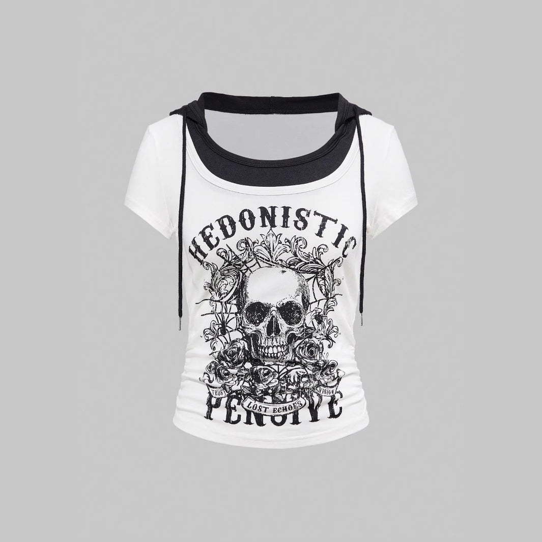 Damen Grafik T-Shirt mit Distressed Skull-Design Drune
