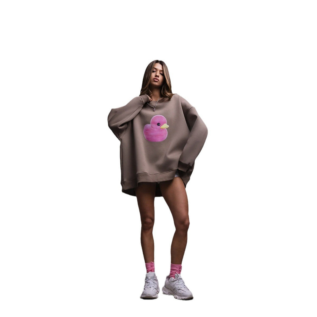 Damen Oversized Sweatshirt mit buntem Entenmotiv Drune