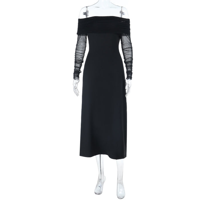 Damen Off-Shoulder Maxikleid mit eleganten Rüschen Drune