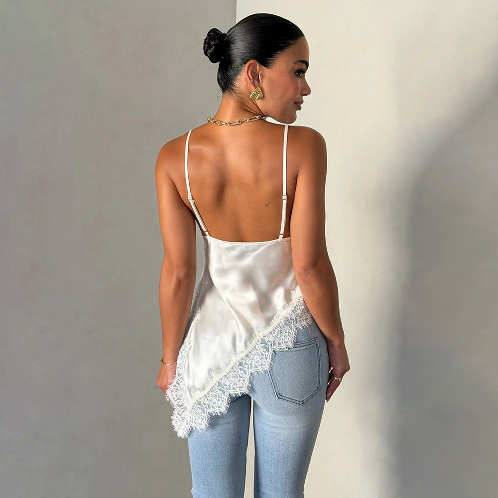 Damen Satin Top mit Spitzendetails Drune