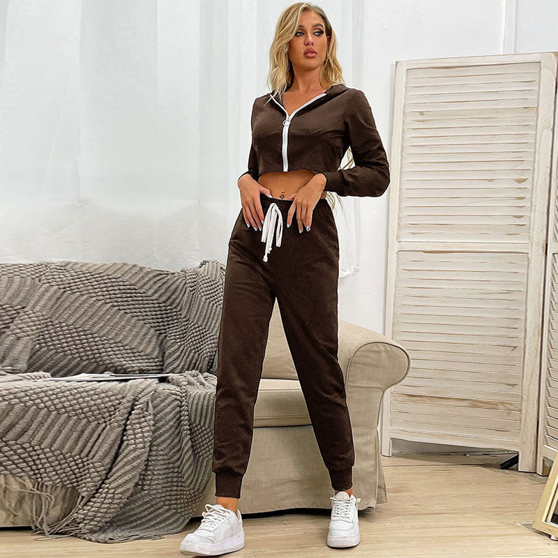 Damen Sportanzug mit cropped Hoodie und elastischem Bund Drune