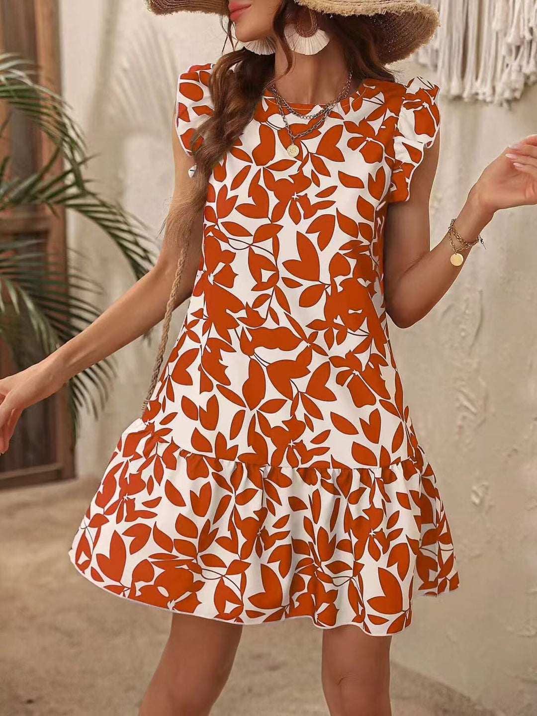 Damen Sommerkleid mit Rüschendetails und floralem Muster Drune