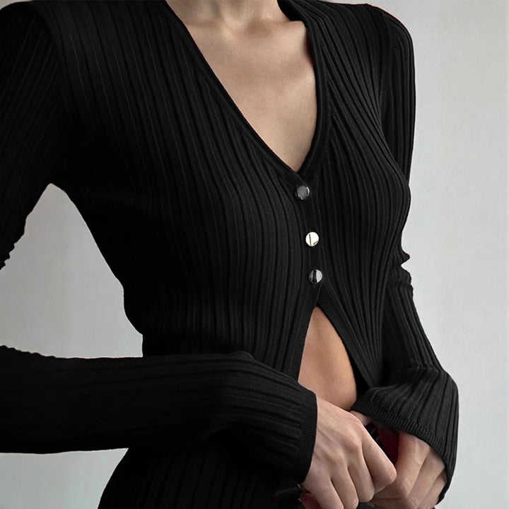 Damen modischer Strickpullover mit V-Ausschnitt Drune