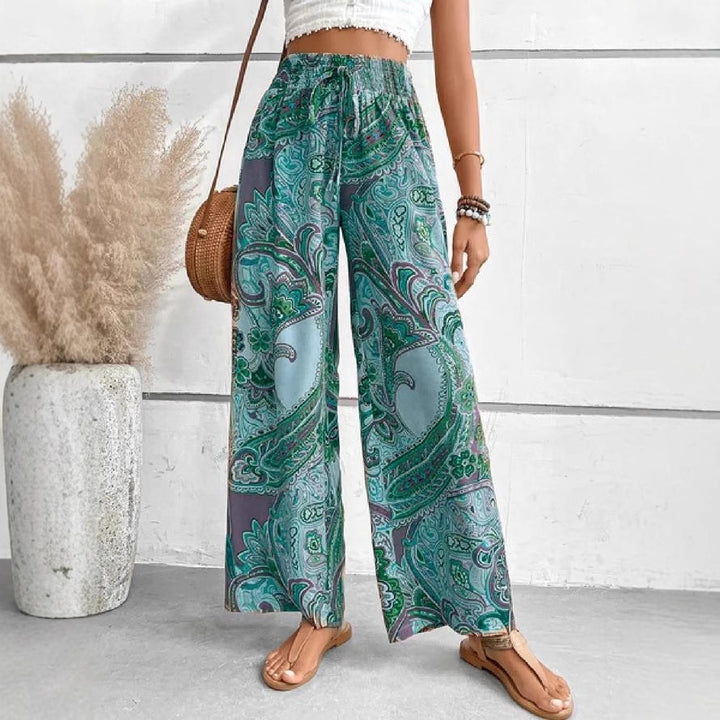 Damen Weitgeschnittene Palazzo-Hose mit floralem Paisley-Muster und elastischem Bund Drune