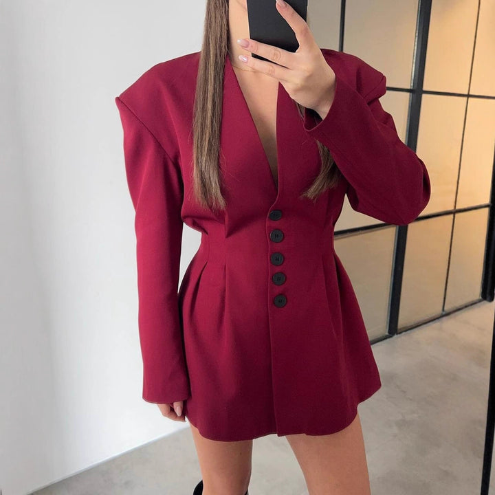 Damen Elegant geschnittenes Blazer Kleid mit Taillierung und Puffärmeln Drune