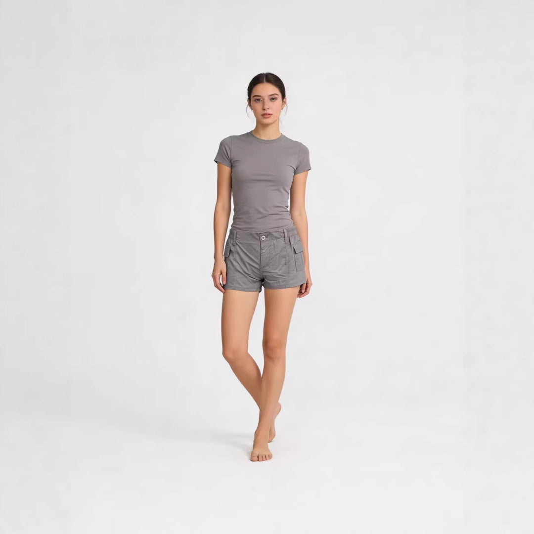 Damen Cargo-Shorts mit funktionalen Seitentaschen und elastischem Bund Drune