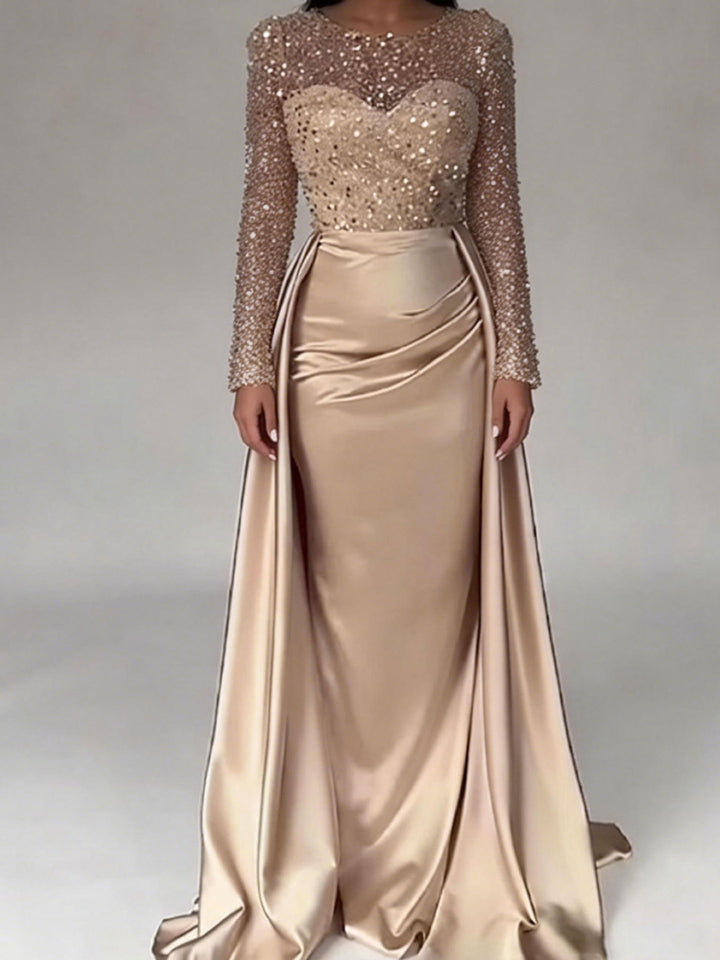 Damen Abendkleid mit funkelndem Paillettenoberteil und elegantem Satinrock Drune