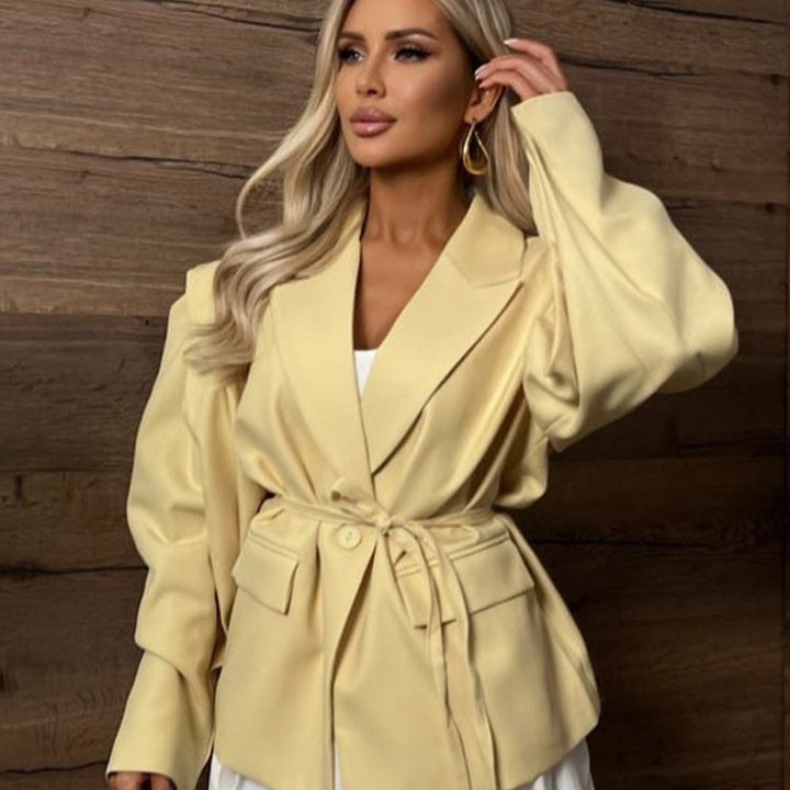 Damen elegante oversized Blazerjacke mit Gürteldetail Drune