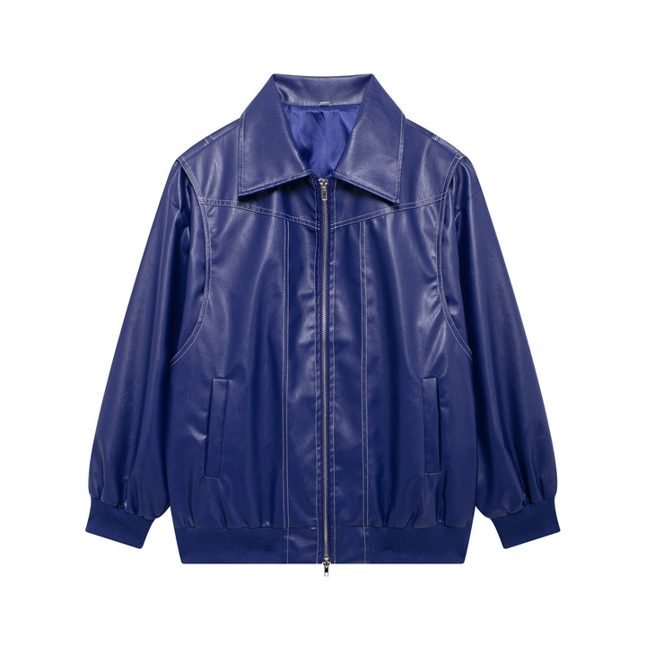 Damen Kunstlederjacke mit elastischen Bündchen und hochschließendem Kragen Drune