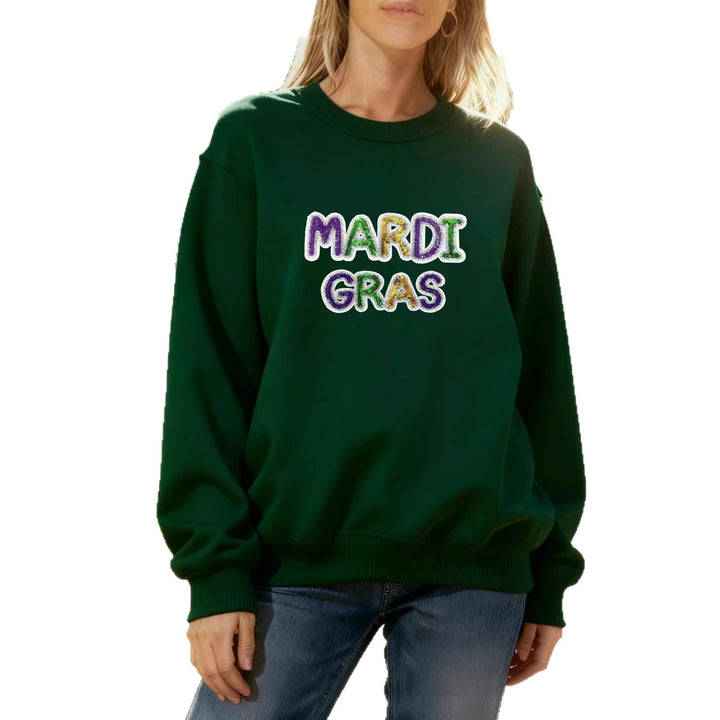 Damen Sweatshirt mit lebhaftem Mardi Gras Schriftzug Drune