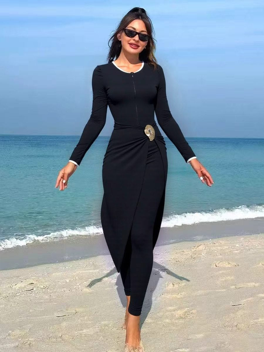 Damen modisches Wickelkleid mit elegantem Gürtel Drune