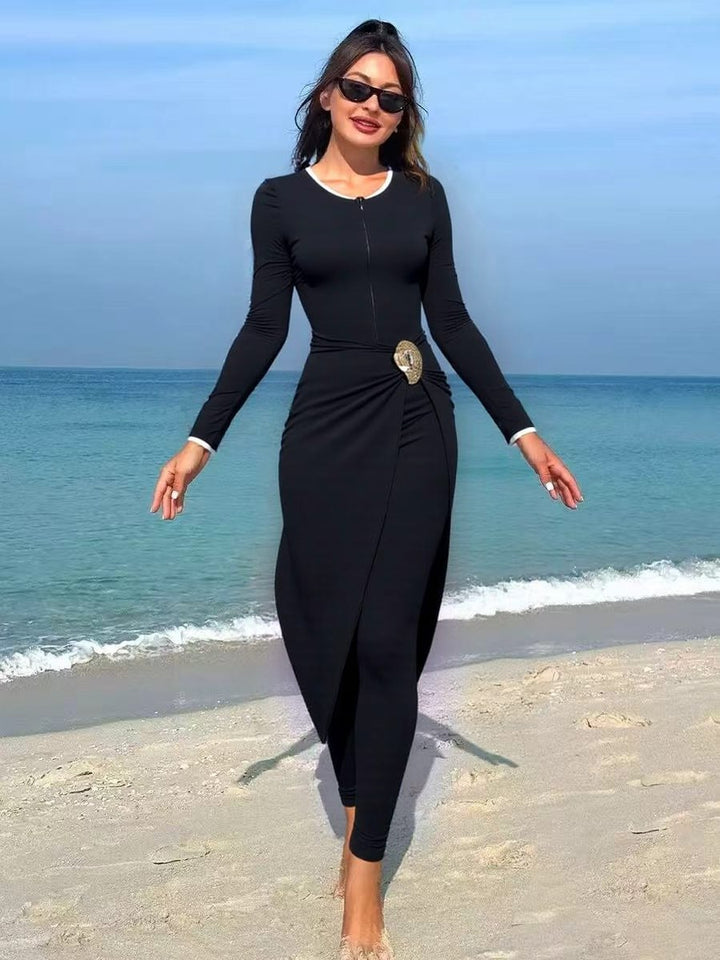 Damen modisches Wickelkleid mit elegantem Gürtel Drune