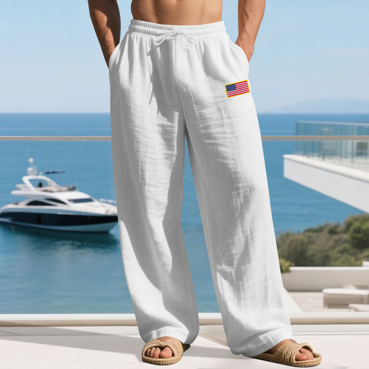 Herren lässige Strandhose mit amerikanischer Flaggen-Applikation und elastischem Bund Drune