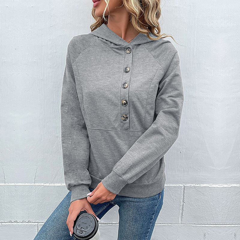 Damen lässiger Kapuzenpullover mit Knopfdetails und modernem Schnitt Drune
