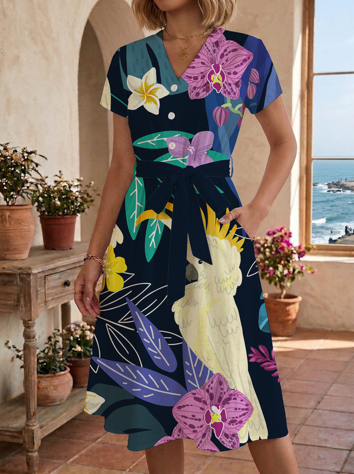 Damen Midi-Kleid mit floralem Design und bequemer Passform Drune