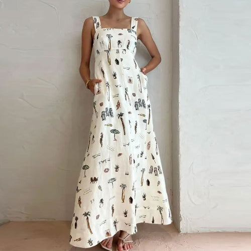 Damen Maxikleid mit kreativem Print und praktischen Taschen Drune