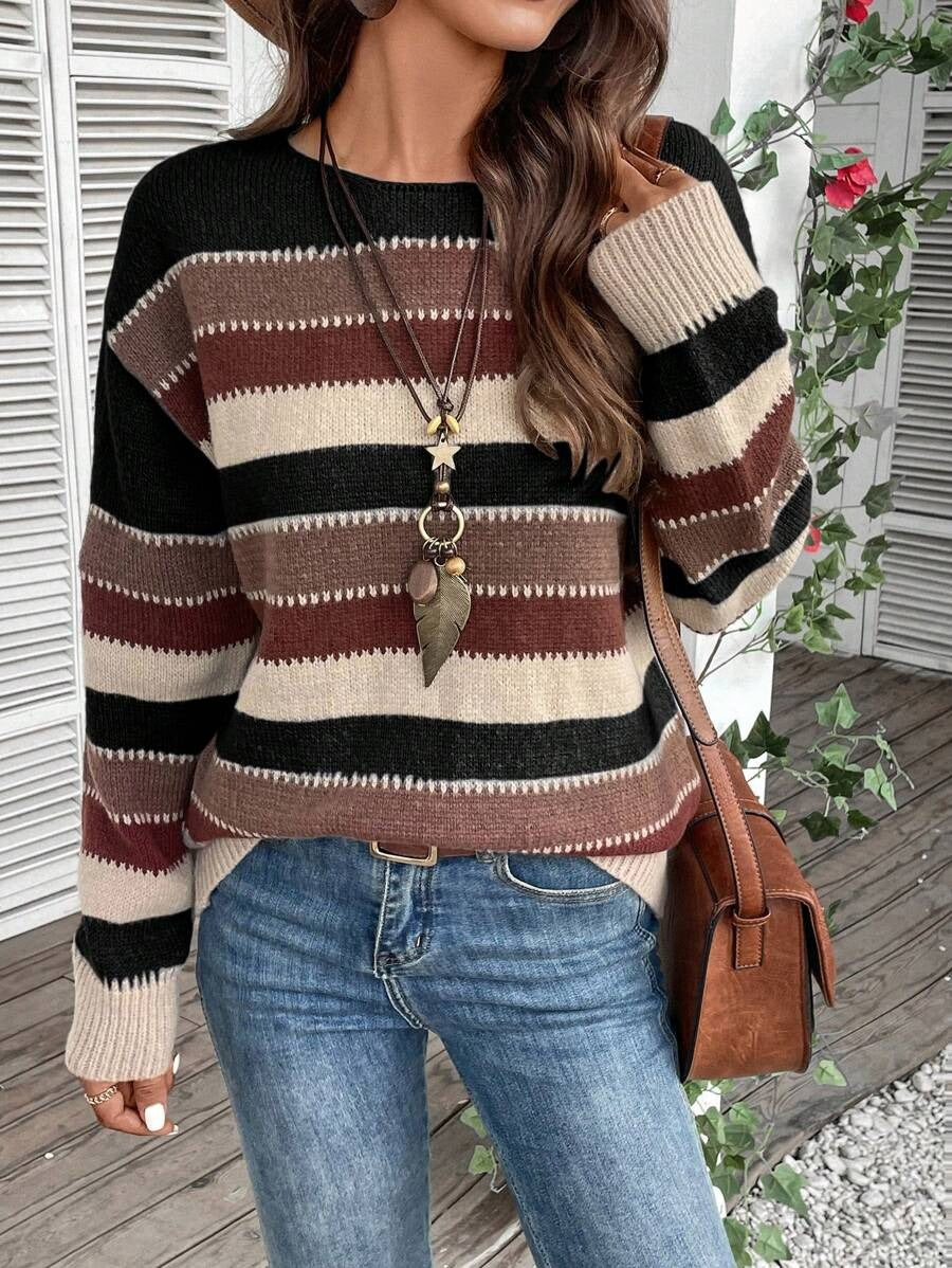 Damen gemusterter Strickpullover mit lässigem Schnitt und feiner Textur Drune