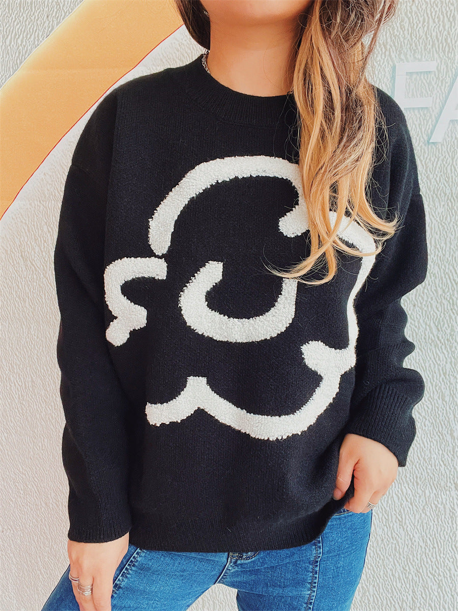 Damen lockerer Pullover mit grafischem Schriftzug Drune