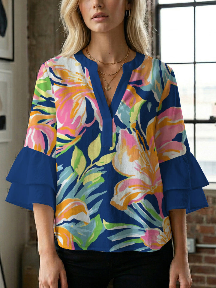 Damen Blusenshirt mit voluminösen Ärmeln und floralem Muster Drune