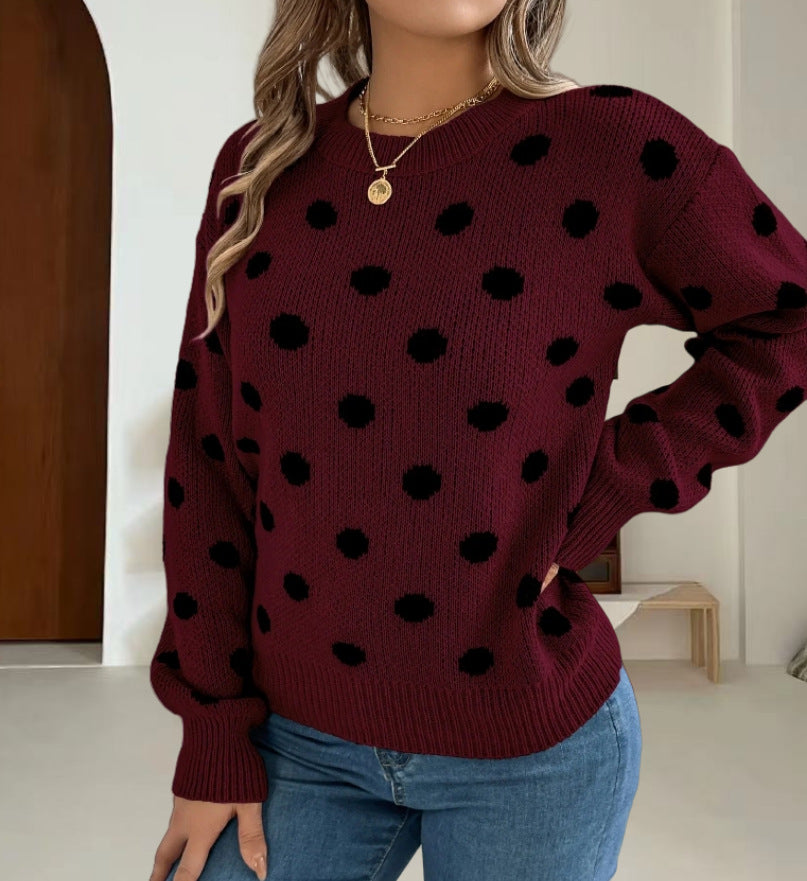 Damen Grobstrickpullover mit gepunktetem Muster und lässigem Schnitt Drune