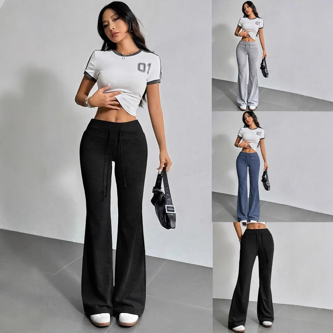 Damen weite Sweatpants mit elastischem Taillenbund und Kordelzug Drune