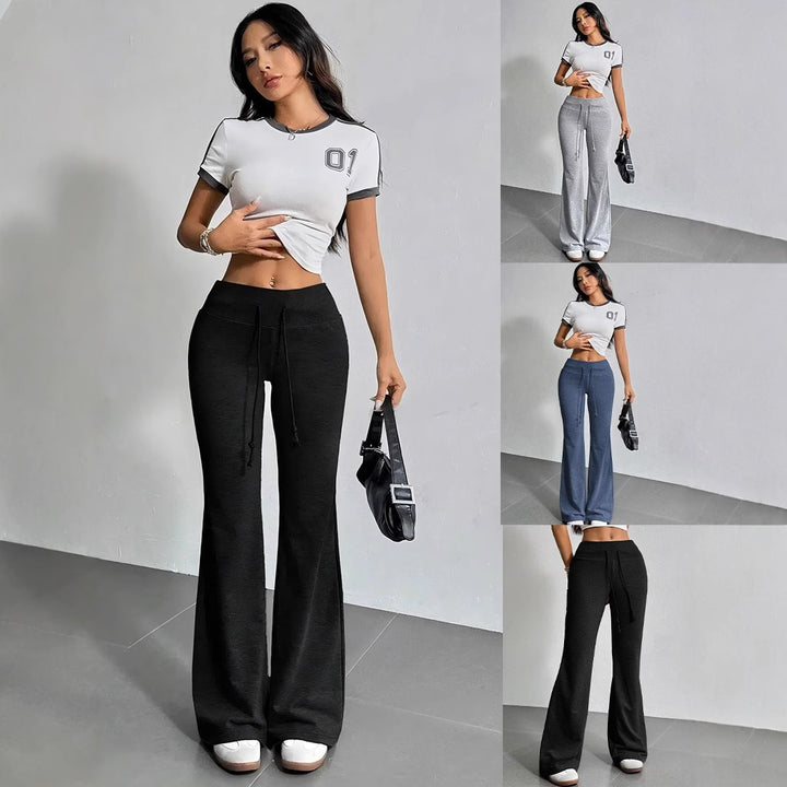 Damen weite Sweatpants mit elastischem Taillenbund und Kordelzug Drune