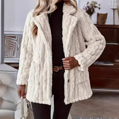 Damen weicher und warmer Kunstfell-Mantel mit knöpfbarem Design Drune