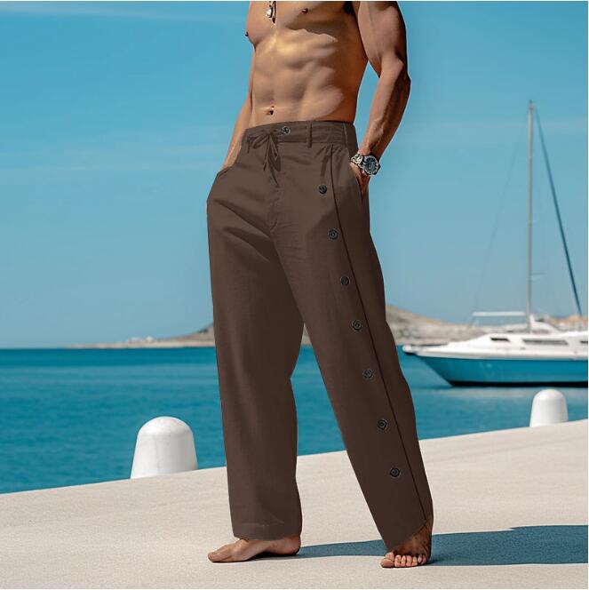 Herren lässige Freizeithose mit Knopfdetails und elastischem Bund Drune