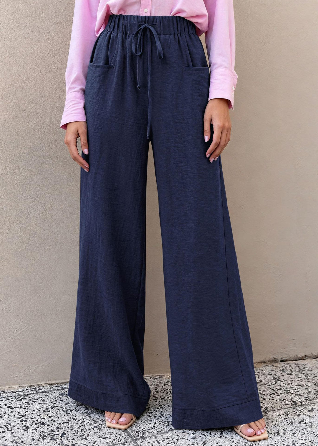Damen Weit geschnittene Sommerhose mit elastischem Bund und frontalen Taschen Drune