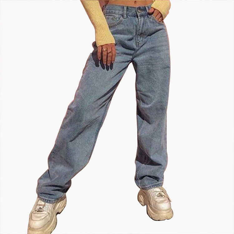 Damen weite High-Waist Jeans mit lässigem Schnitt und modischen Akzenten Drune