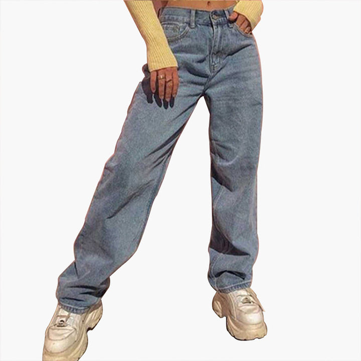 Damen weite High-Waist Jeans mit lässigem Schnitt und modischen Akzenten Drune