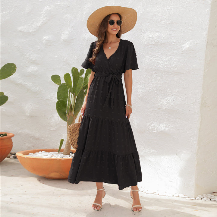 Damen Maxikleid mit fließendem Schnitt und femininem Wickeldesign Drune