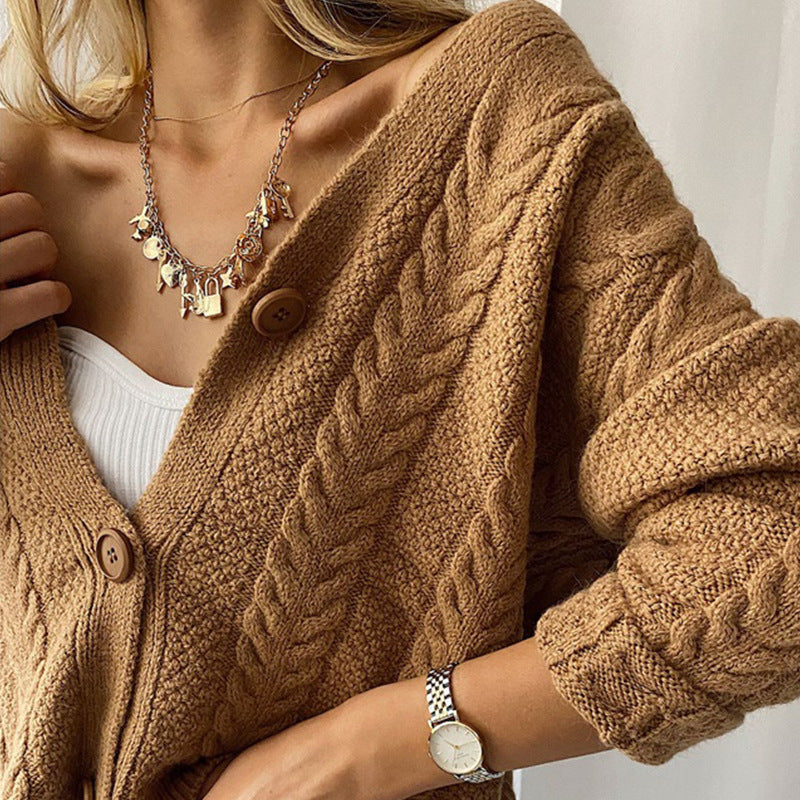 Damen Grobstrick Cardigan mit Knöpfen Drune