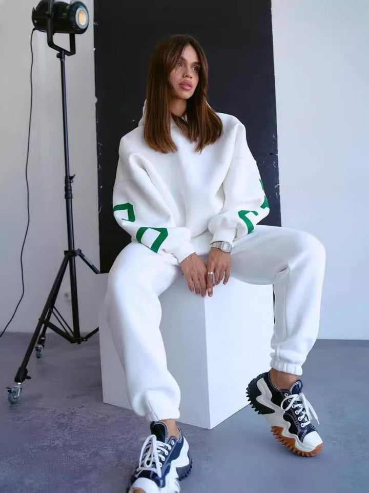 Damen Oversized Freizeitanzug mit Kapuze und elastischen Bündchen Drune