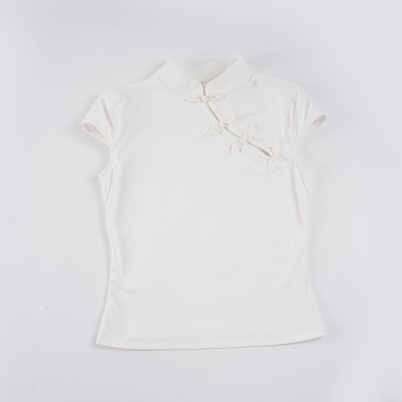 Damen Chiffonoberteil mit elegantem Stehkragen und feinen Stickdetails Drune