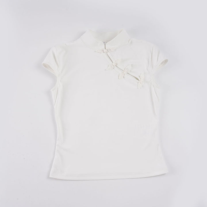Damen Chiffonoberteil mit elegantem Stehkragen und feinen Stickdetails Drune