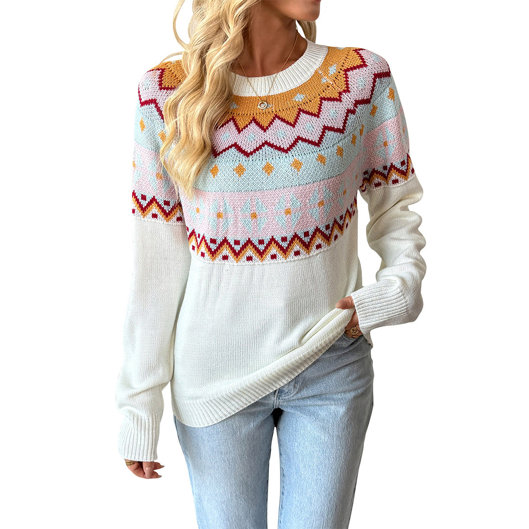 Damen Strickpullover mit traditionellem Muster und überschnittenen Schultern Drune