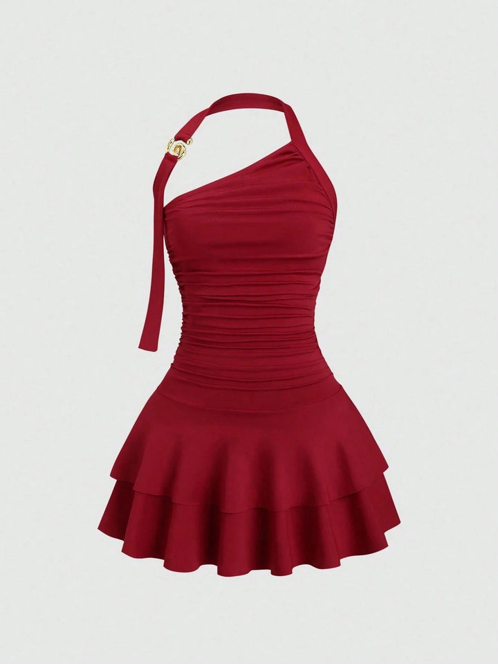 Damen asymmetrisches Wickelkleid mit gerafftem Design Drune