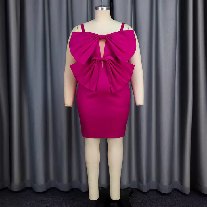 Damen figurbetontes Kleid mit voluminösen Schleifen Drune