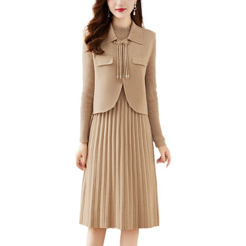 Damen Strickkleid mit kombiniertem Blazer-Design und feiner Rippstruktur Drune