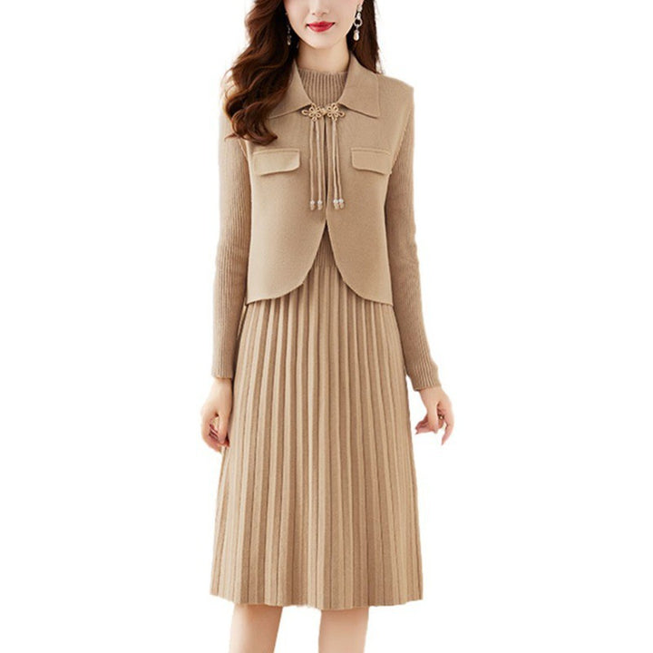 Damen Strickkleid mit kombiniertem Blazer-Design und feiner Rippstruktur Drune