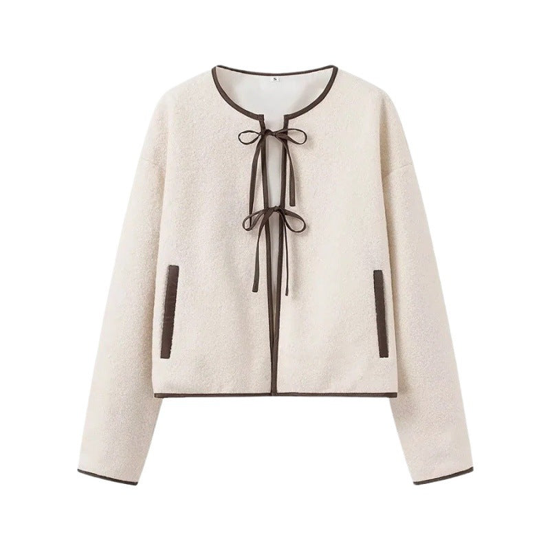 Damen kuschelige Fleecejacke mit eleganten Bindebändern Drune