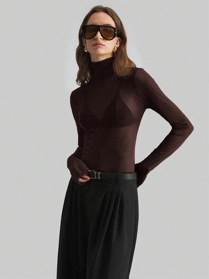 Damen Transparente Turtleneck-Bluse mit figurformendem Schnitt Drune