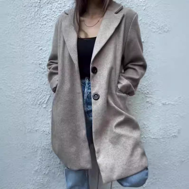 Damen eleganter Wollmantel mit schickem Reverskragen Drune