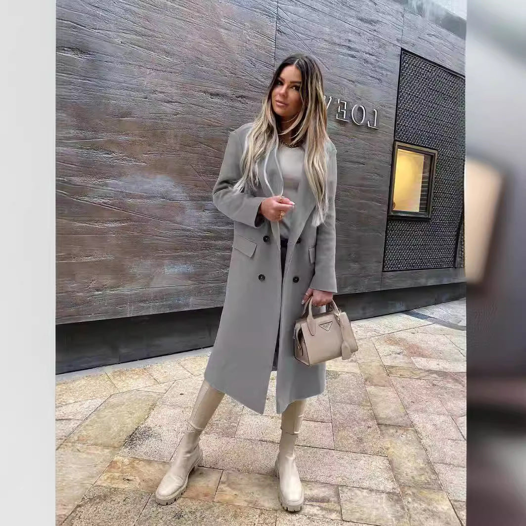 Damen Eleganter und zeitloser Wool Coat mit Doppelreiher Drune